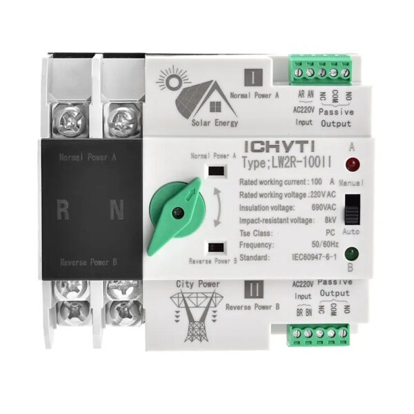 1 LW ATS 2P 63A DIN-Rail LW2R100-63A/2P (City power to Solar)