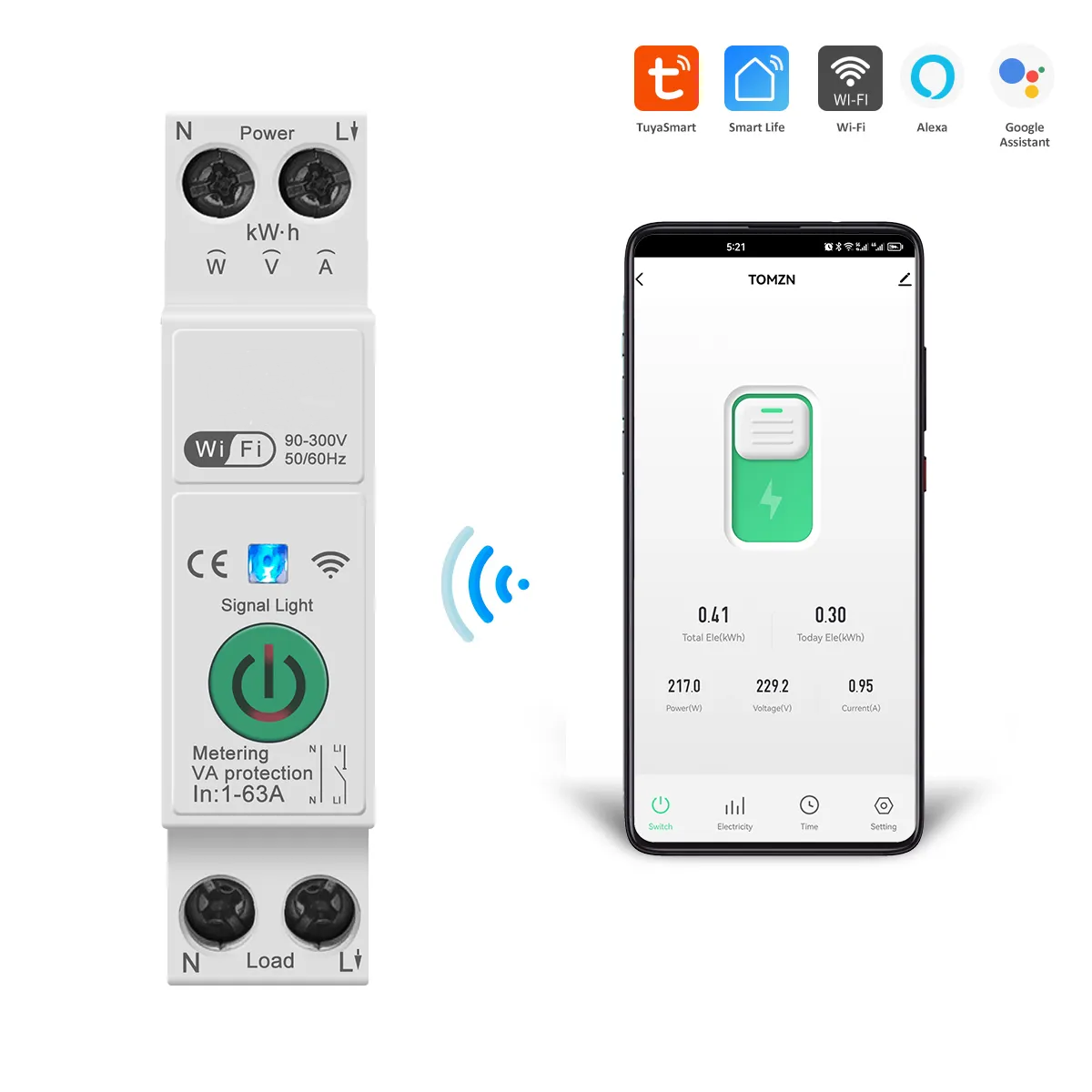 OBCH Wi-Fi metering + voltage/current protector 1P 63 Amp AC - Image 4