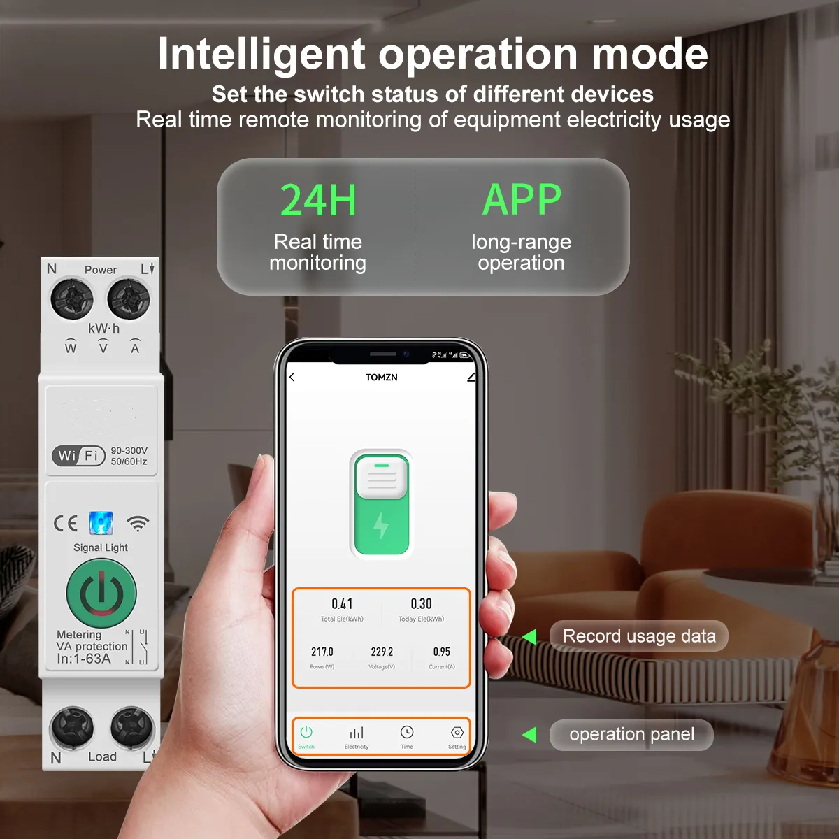 OBCH Wi-Fi metering + voltage/current protector 1P 63 Amp AC - Image 3